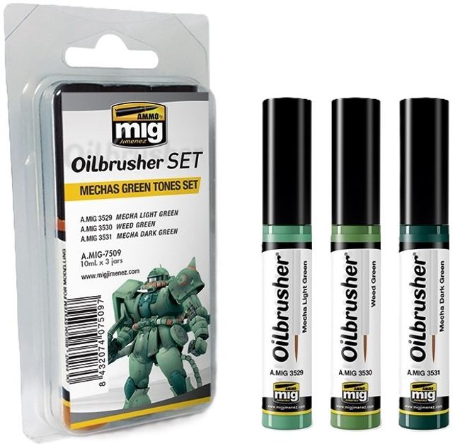 Набір фарб Ammo Oilbrusher Set - Mechas Green Tones 3 шт (8432074075097) - зображення 1