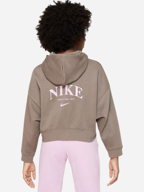 Bluza rozpinana z kapturem dziewczęca Nike G Nsw Trend Flc Fz Hoodie DV2565-040 XS (122-128 cm) Brązowa - obraz 2