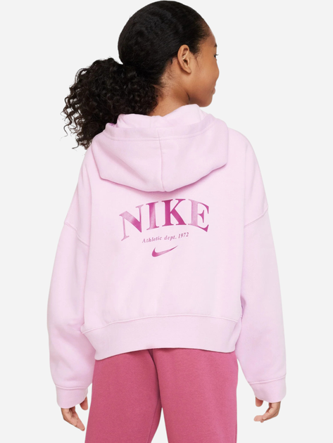 Bluza rozpinana z kapturem dziewczęca Nike G Nsw Trend Flc Fz Hoodie DV2565-676 S (128-137 cm) Różowa - obraz 2