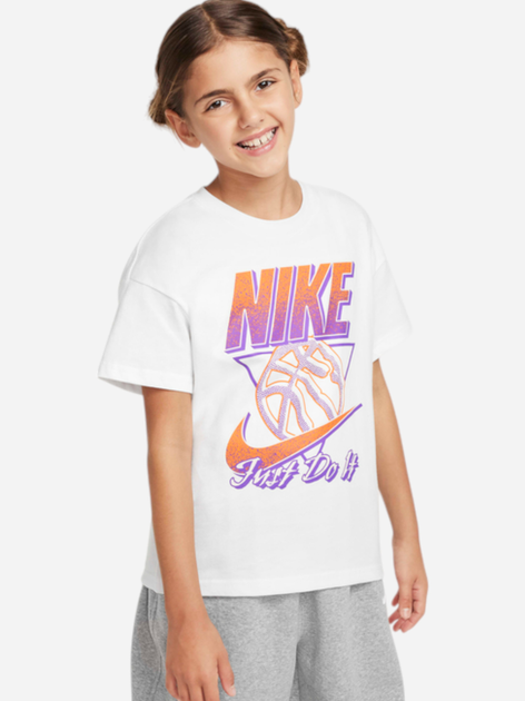 Koszulka dziewczęca bawełniana Nike Sportswear FZ5556-100 XS (122-128 cm) Biąla - obraz 1