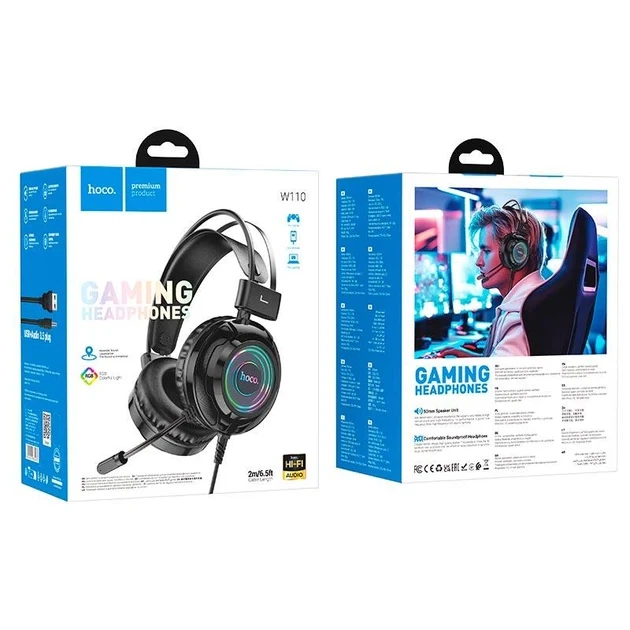 Ігрові навушники з мікрофоном Hoco W110 Resource gaming (гарнітура, ігрові, AUX 3,5mm + USB) Чорний - изображение 5