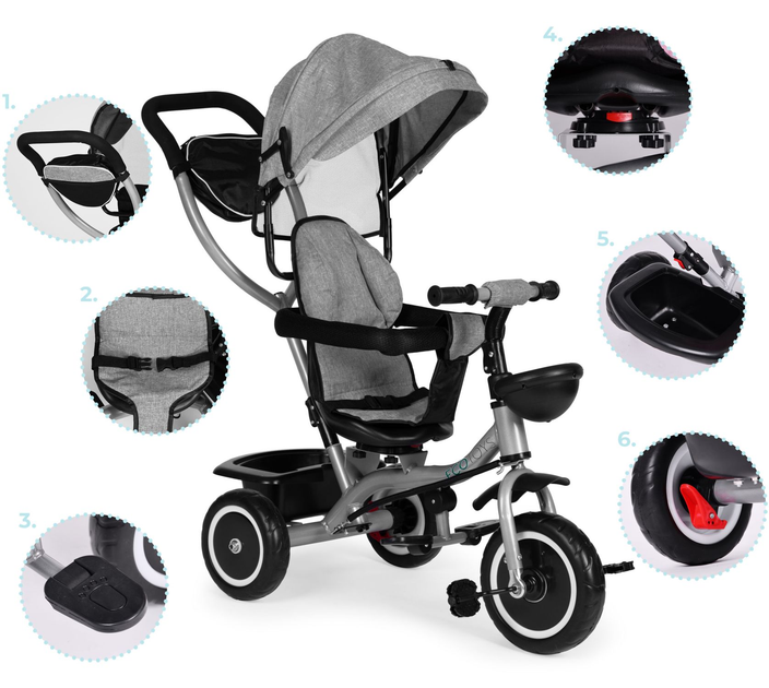 Триколісний велосипед прогулянковий EcoToys 2 в 1 WQL-066-52 Сірий (5905817005901) - зображення 6