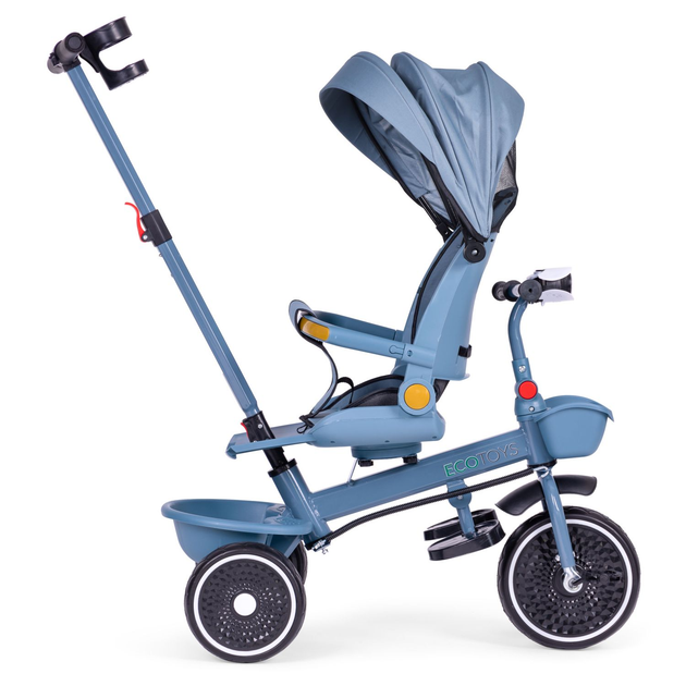 Rowerek trójkołowy spacerówka EcoToys 2 w 1 WQL-066-18 Niebieski (5905817005925) - obraz 4
