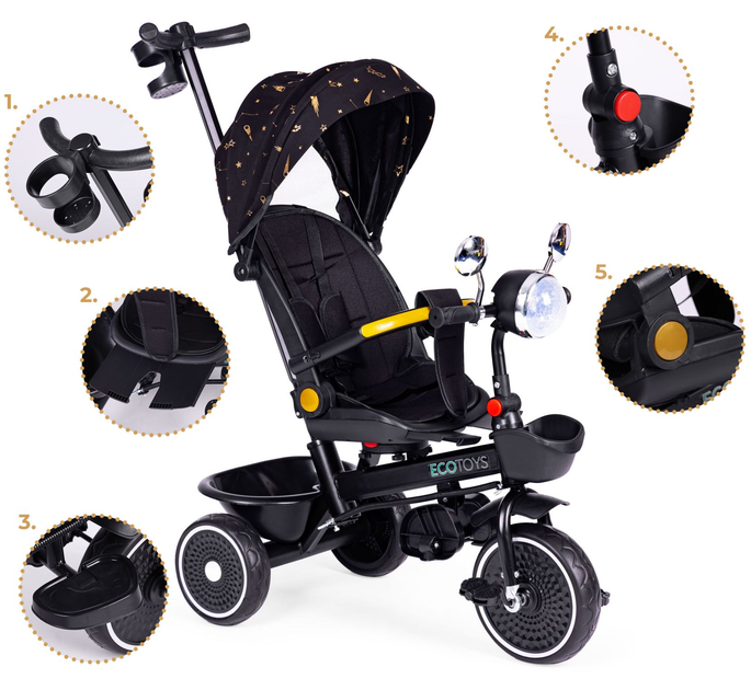 Rowerek trójkołowy spacerówka EcoToys WQL-186 Czarny (5905817005956) - obraz 6