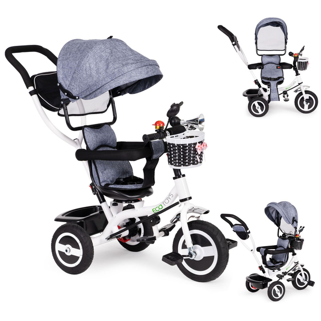 Rowerek trójkołowy spacerówka EcoToys JM-066-9L Szary (5903769974122) - obraz 5