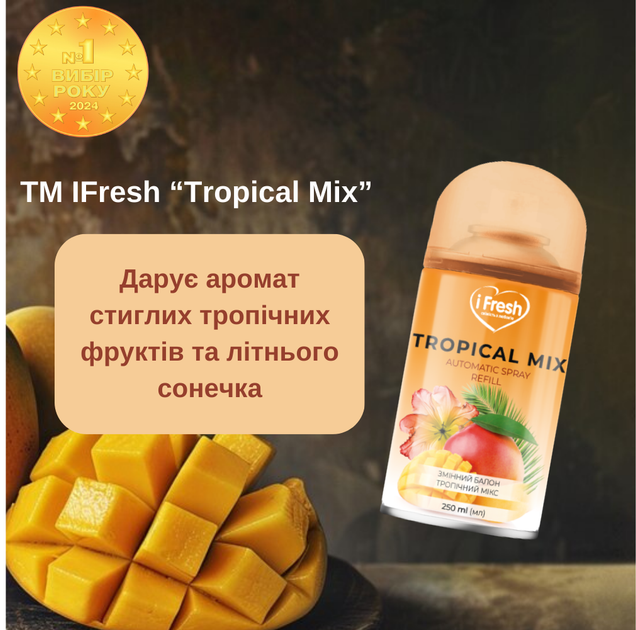 Упаковка сменных аэрозольных баллонов iFresh Tropical mix 250 мл х 2 шт (iF-000045) - Фото 3 Упаковка сменных аэрозольных баллонов iFresh Tropical mix 250 мл х 2 шт (iF-000045) - изображение 3