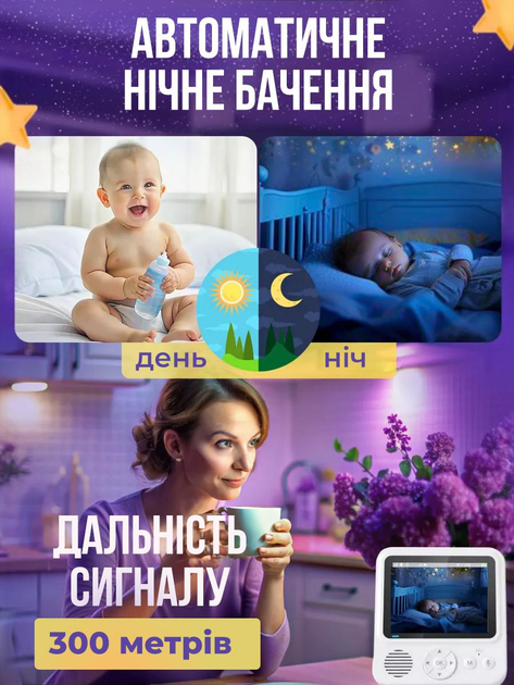 Відеоняня цифрова радіоняня регульована камера відеоспостереження двосторонній зв’язок нічне бачення моніторинг температури режим VOX - зображення 6