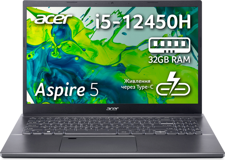 Ноутбук Acer Aspire 5 A515-57-59NG (NX.KN4EU.006) Steel Gray / Intel Core i5-12450H / RAM 32 ГБ / SSD 512 ГБ / Підсвітка клавіатури - зображення 2