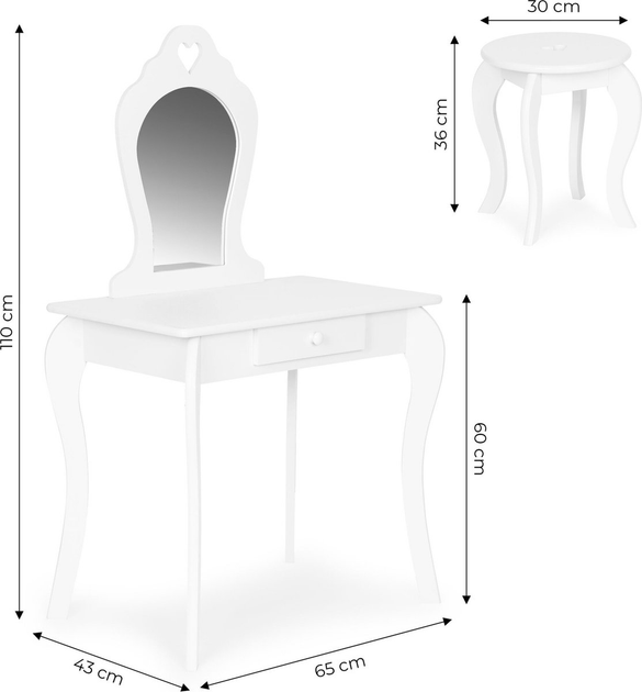Komplet dla dziewczynek EcoToys Duża toaletka z lustrem i taboretem Biały (5903769978328) - obraz 6
