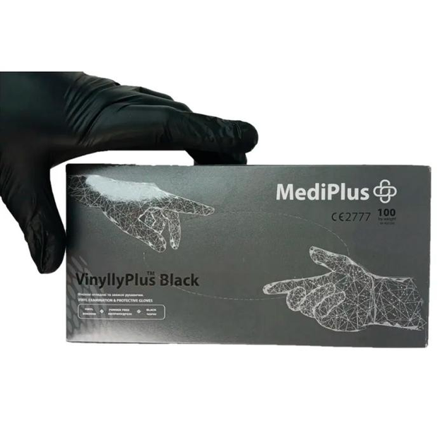 Рукавички вінілові MediPlus VinyllyPlus Black PF Чорні, размер S, 100 шт - зображення 2