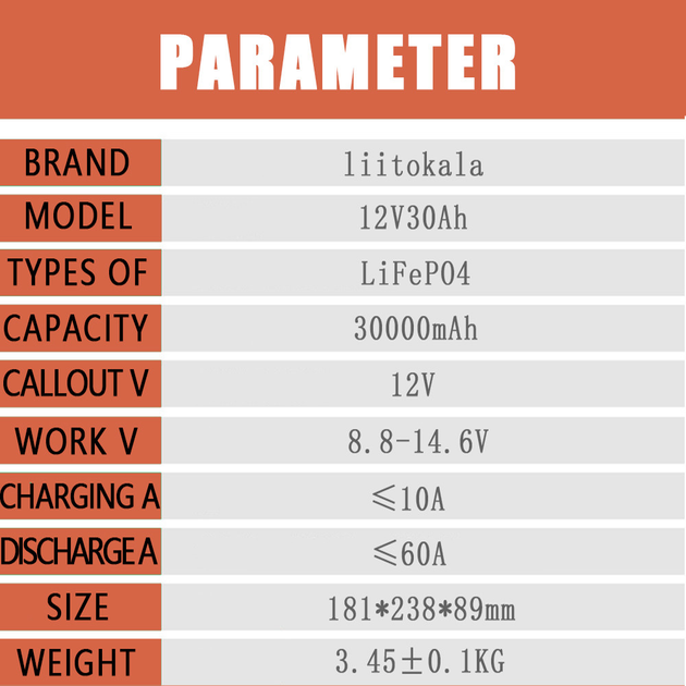 Аккумулятор LiitoKala LiFePO4 12V 30Ah с LCD-дисплеем и встроенным BMS, 4000+ циклов - изображение 6