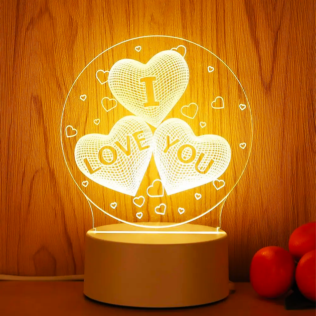 Нічник 3D настільний RGB, від USB + пульт ДК, "I Love you" / Акриловий світильник на підставці (L) - Фото 3 Нічник 3D настільний RGB, від USB + пульт ДК, "I Love you" / Акриловий світильник на підставці (L) - зображення 3