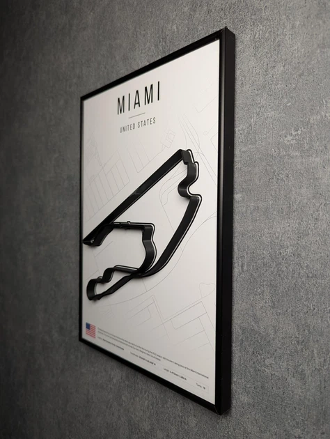 Металлическая Рамка 30x21см с 3D Трассой MIAMI Circuit (Miami International Autodrome) / Miami (Florida) United States / Маями в Масштабе 1:40 000 Black Matte / Рамка-Подставка 2в1 на Стену или Полку - изображение 9