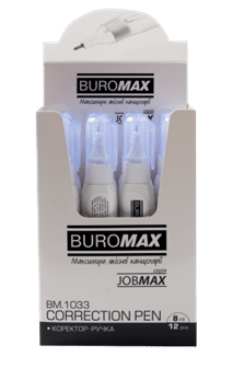 Коректор-ручка BUROMAX 1033 8мл із метал.нак. (12), /BM.1033/ - Фото 3 Коректор-ручка BUROMAX 1033 8мл із метал.нак. (12), /BM.1033/ - зображення 3