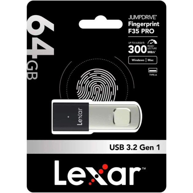 Флешка USB 3.2 64Gb Lexar JumpDrive Fingerprint F35 Pro (LJDF35P064G-RNBNG) - Фото 6 Флешка USB 3.2 64Gb Lexar JumpDrive Fingerprint F35 Pro (LJDF35P064G-RNBNG) - зображення 6