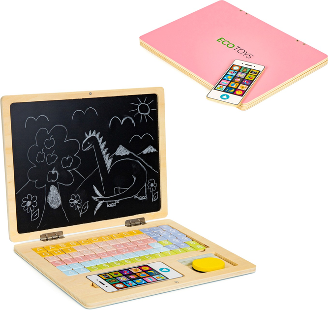 Tablica edukacyjna magnetyczna EcoToys laptop litery cyfry (5903769973576) - obraz 1