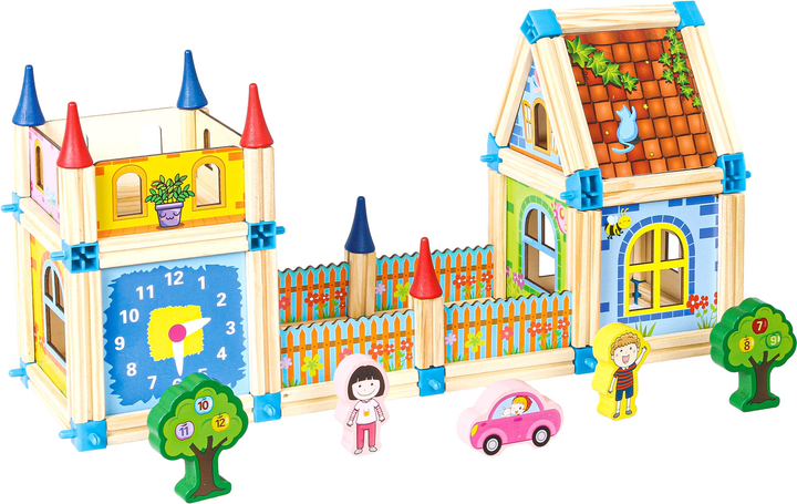 Drewniane klocki konstrukcyjne EcoToys budowanie domek 6w1 128 elementów (5903769970520) - obraz 3