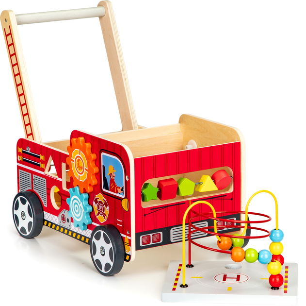 Drewniany pchacz edukacyjny EcoToys z klockami dla dzieci - Straż Pożarna (5903089069942) - obraz 3