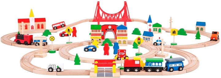 Ігровий набір EcoToys Дерев'яна залізниця з потягом на батарейках 90 елементів (5903089065425) - зображення 4