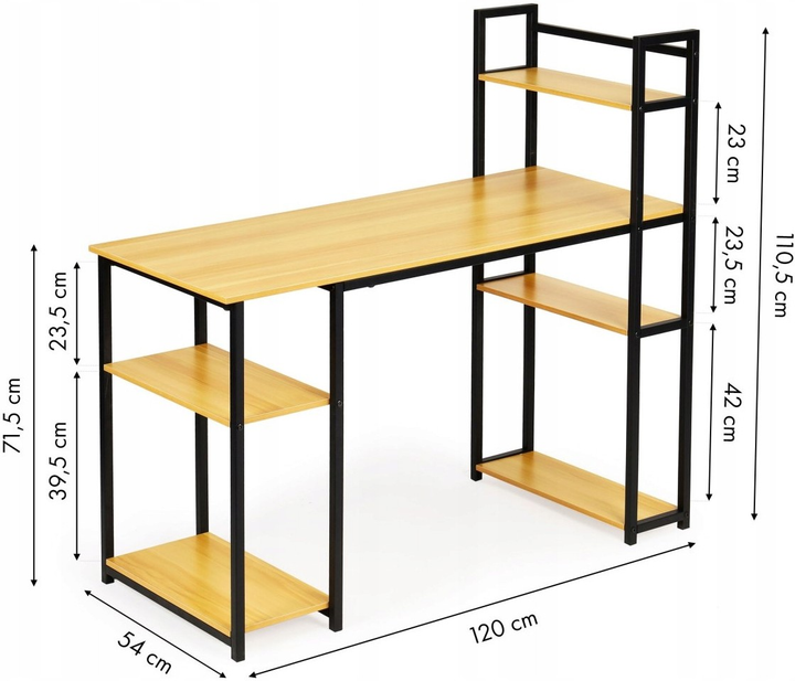 Комп'ютерний стіл ModernHome by Multistore з полицями світлий дуб (PJJCT0005-302) - зображення 6