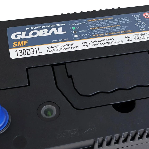 Автомобильный аккумулятор GLOBAL Asia SMF 100Ah, 830A, R+ (SMF 130D31L) (D31), н.к. - изображение 4