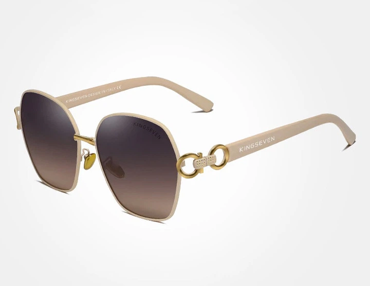 Женские поляризационные солнцезащитные очки KINGSEVEN N7898 Beige Gray - изображение 3