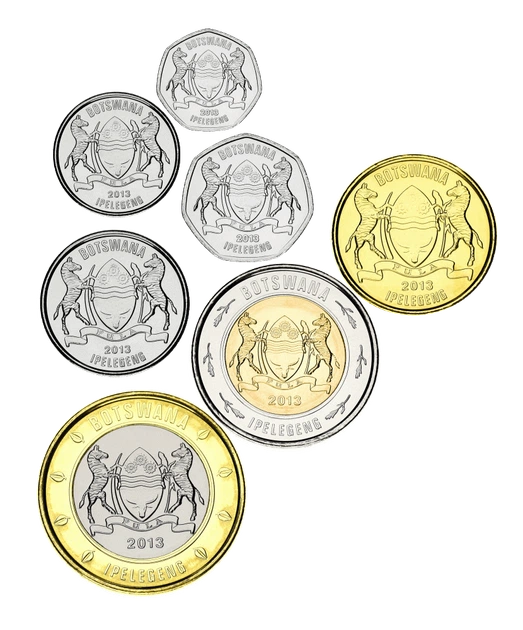 Набор монет Ботсвана набор из 7 монет 2013 UNC 5, 10, 25, 50 тхебе, 1, 2, 5 пула - изображение 3