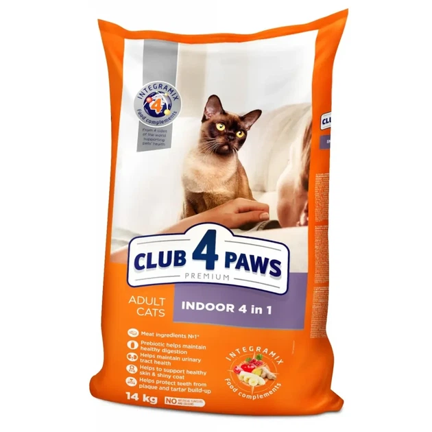 Сухий корм для котів Club 4 Paws Premium Indoor 4в1 14 кг курка (B4630201) - Фото 1 Сухий корм для котів Club 4 Paws Premium Indoor 4в1 14 кг курка (B4630201) - зображення 1