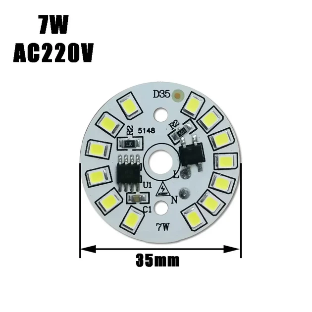 Светодиодный LED-модуль 7Вт, 35мм AC220В плата для ремонта ламп 7Вт, теплый белый - изображение 2