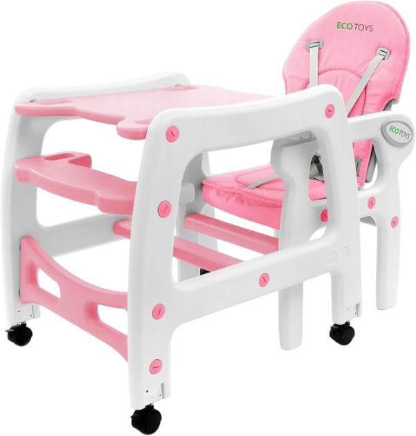 Krzesełko do karmienia EcoToys 3w1 biało-różowy (5903089067597) - obraz 6