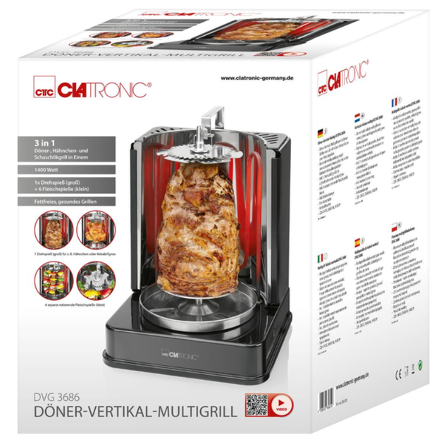 Электрошашлычница CLATRONIC DVG 3686 Серый - Фото 3 Электрошашлычница CLATRONIC DVG 3686 Серый - изображение 3