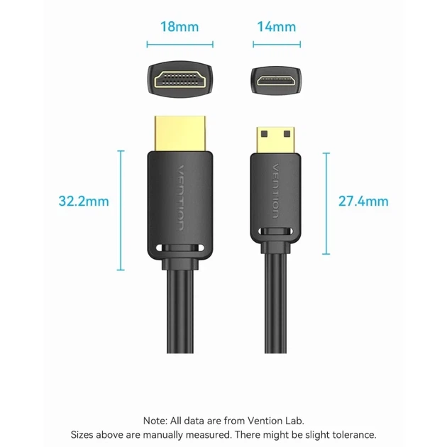 Кабель мультимедийный HDMI M to HDMI mini M 1.5m V2.0 4K60Hz Vention (AGHBG) - Фото 3 Кабель мультимедийный HDMI M to HDMI mini M 1.5m V2.0 4K60Hz Vention (AGHBG) - изображение 3