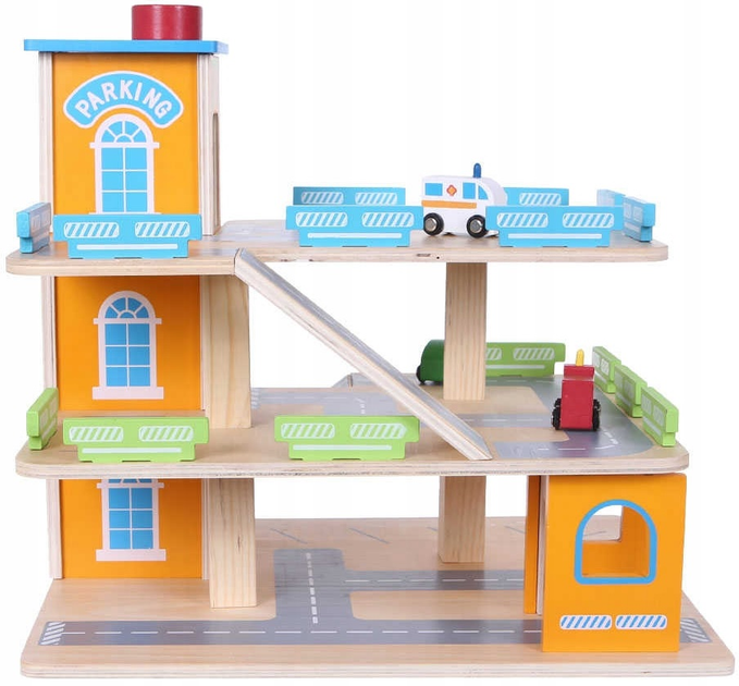 Дерев'яний ігровий набір EcoToys Гараж з ліфтом + машинки (5905817004249) - зображення 3
