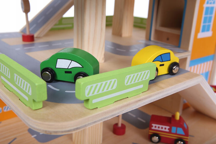 Дерев'яний ігровий набір EcoToys Гараж з ліфтом + машинки (5905817004249) - зображення 7