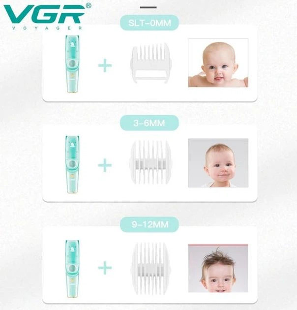 Безшумна машинка для стрижки дітей і немовлят VGR Baby V-151, Бездротовий тример 3 насадки з витяжкою - изображение 3