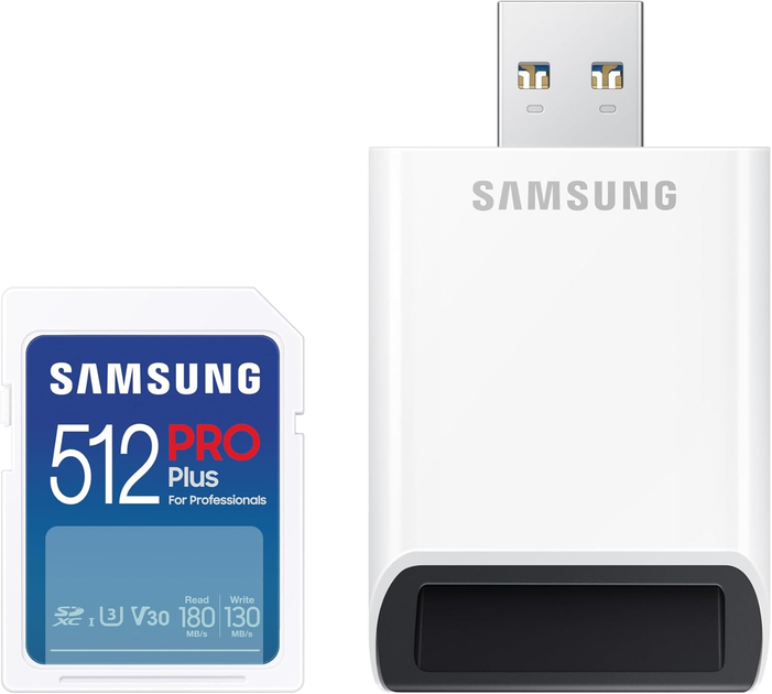 Карта памяти Samsung Pro Plus SDXC 512GB UHS-I U3 + считыватель (MB-SD512SB/WW) - изображение 1