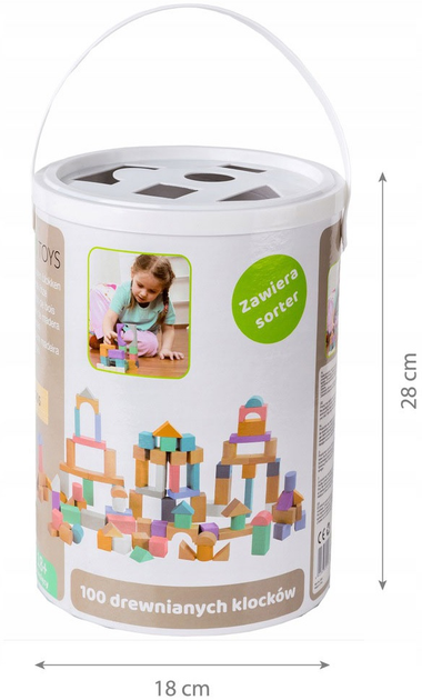 Дерев'яний конструктор EcoToys відерко + сортер 100 елементів (6942397325059) - зображення 8