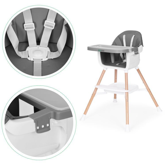 Krzesełko do karmienia EcoToys 2w1 Szary (5905817004584) - obraz 8