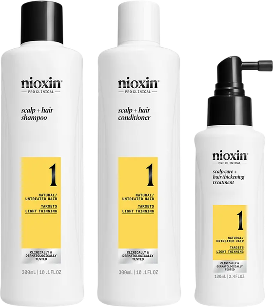 Zestaw do pielęgnacji włosów Nioxin System 1 Szampon 300 ml + Odżywka 300 ml + Serum 100 ml (4064666844503) - obraz 1