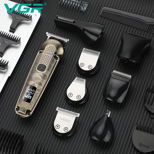 Универсальная машинка триммер для стрижки волос и бороды с USB LED дисплеем VGR V-103 Pro + Щеточка для чистки - изображение 2