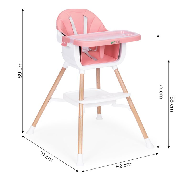 Krzesełko do karmienia EcoToys 2w1 Różowy (5905817004591) - obraz 7