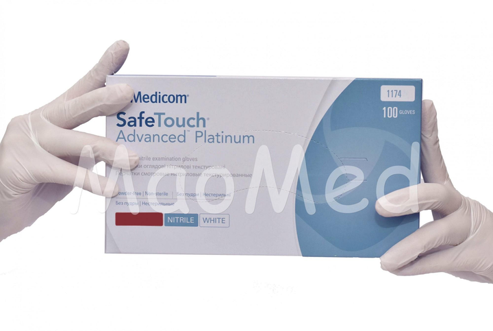 Рукавички Medicom SafeTouch® Platinum нітрилові без пудри текстуровані розмір S 500 шт Білі 3,6 г (1174) - зображення 1