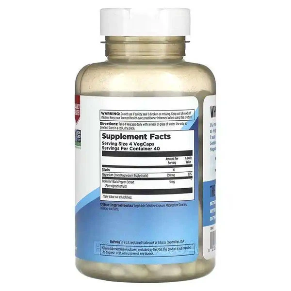 Мікроелемент Магній KAL Magnesium Glycinate 350 mg 160 Veg Caps - зображення 2