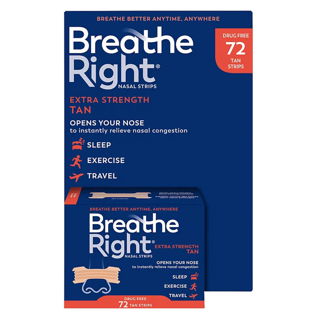 Breathe Right Extra Strength TAN Полоски от храпа, против заложенности носа телесного цвета 72 шт. - изображение 1