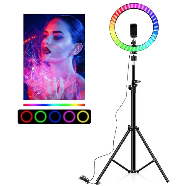 Кольцевая лампа со Штативом RGB 36 см,Светодиодная LED лампа,Кольцевой свет,Разноцветная лампа блогера - Фото 6 Кольцевая лампа со Штативом RGB 36 см,Светодиодная LED лампа,Кольцевой свет,Разноцветная лампа блогера - изображение 6