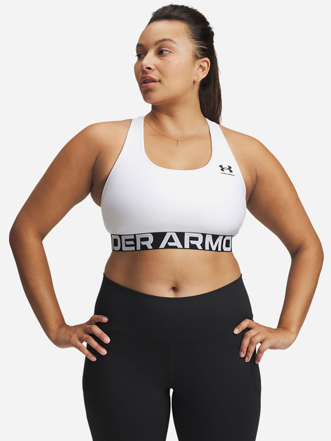 Top sportowy damski Under Armour UA HG Mid Branded 1383544-100 S Biały (196886941992) - obraz 4