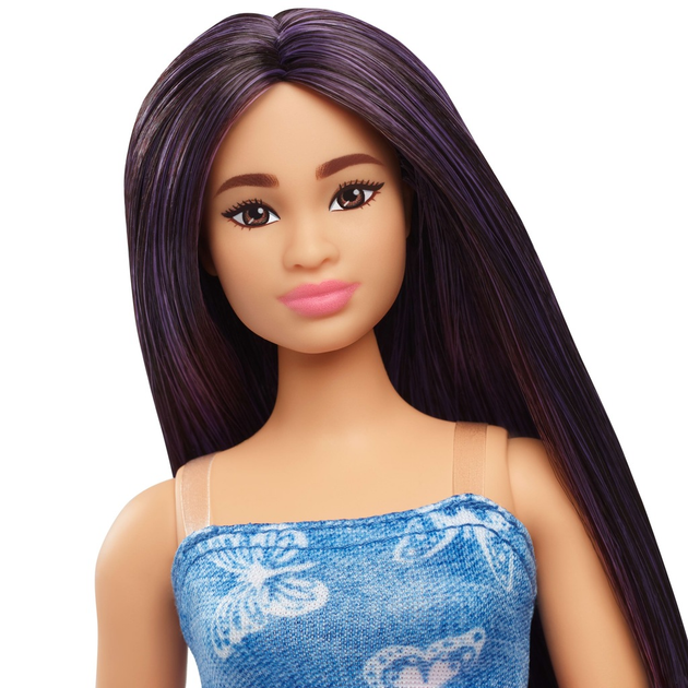 Lalka Mattel Barbie Fashionistka w niebieskiej sukience w motylki HYT89 (0194735255665) - obraz 3