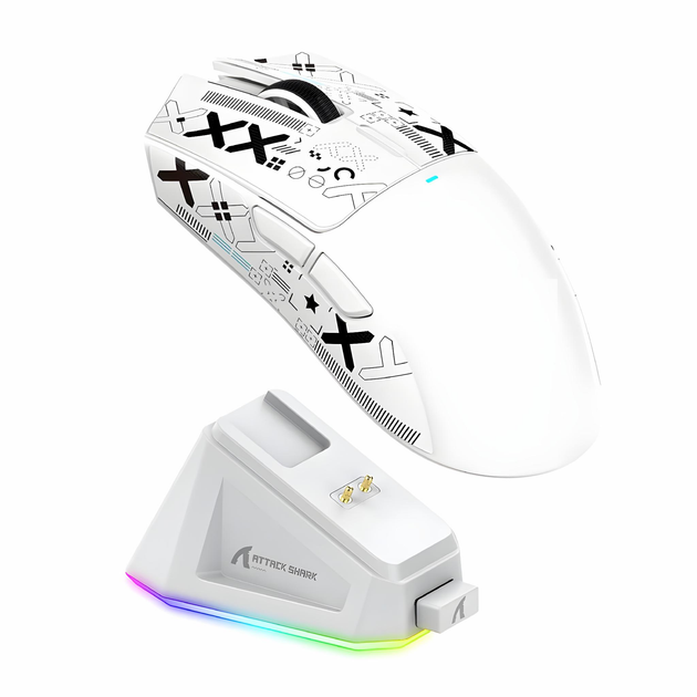 Беспроводная Игровая (2.4G, Bluetooth) ATTACK SHARK X11 Белая Мышь, PAW3311, 22000 DPI - изображение 2