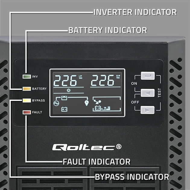 ДБЖ Qoltec Pure Sine Wave 3000VA 3000W LCD USB (5901878522821) - зображення 4