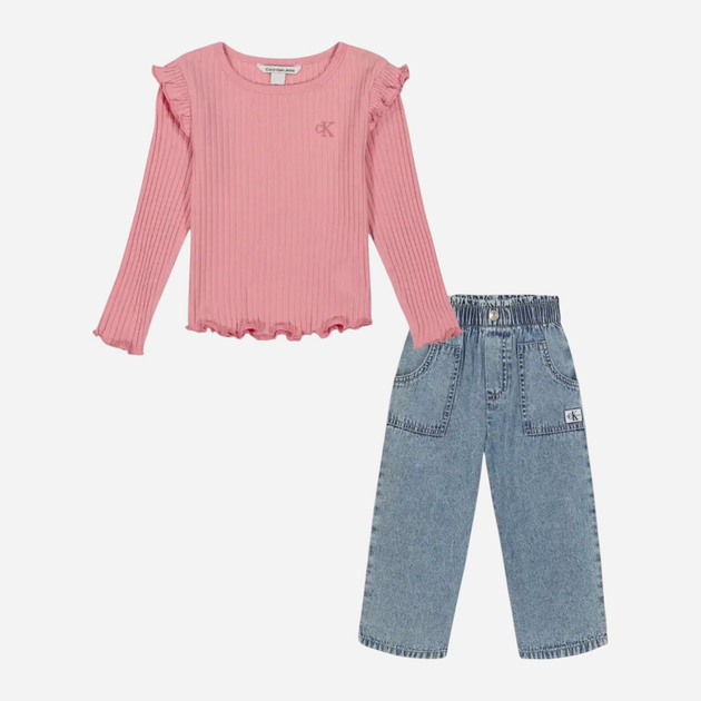 Детский комплект (лонгслив + джинсы) для девочки Calvin Klein 592549271 92 см Розовый/Голубой (1159824324) - изображение 1